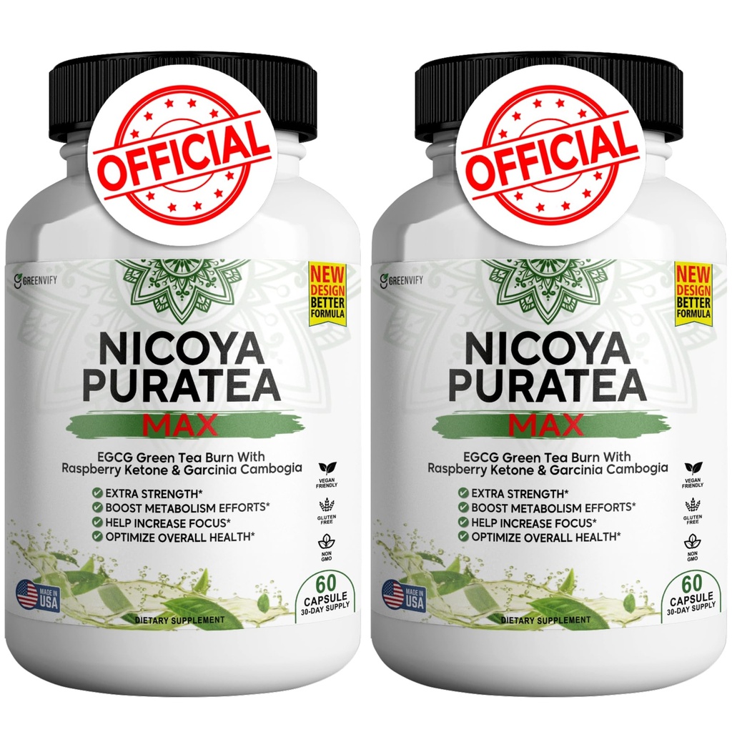 Nicoya PuraTea Max Green Tea Extract &amp; Green Coffee Bean for Metabolism Support, Natural Energy Boost, Antioxidant-Rich Supplement – 120 Capsules