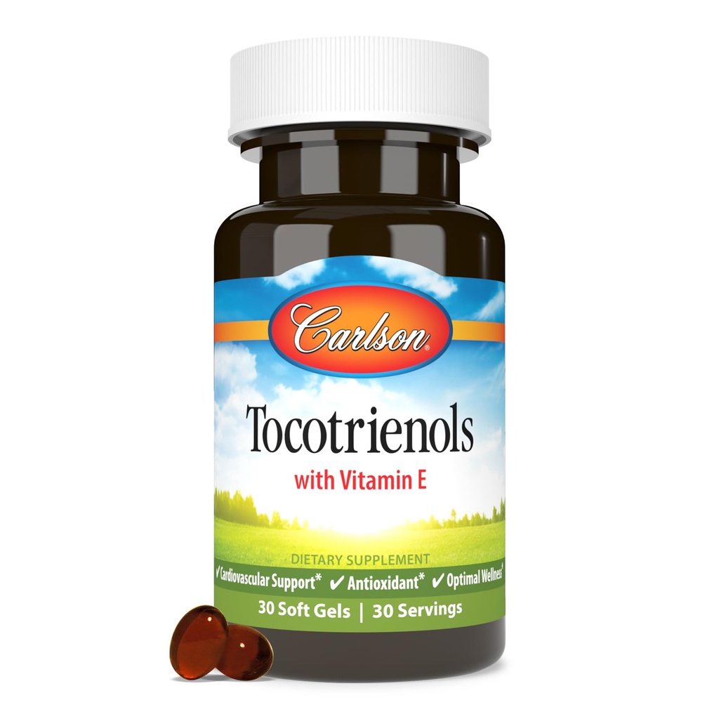 Carlson - Tocotrienols, 40 mg, con vitamina E, Gamma, Alpha, Delta, Beta, Fuente sostenible, 30 Softgels