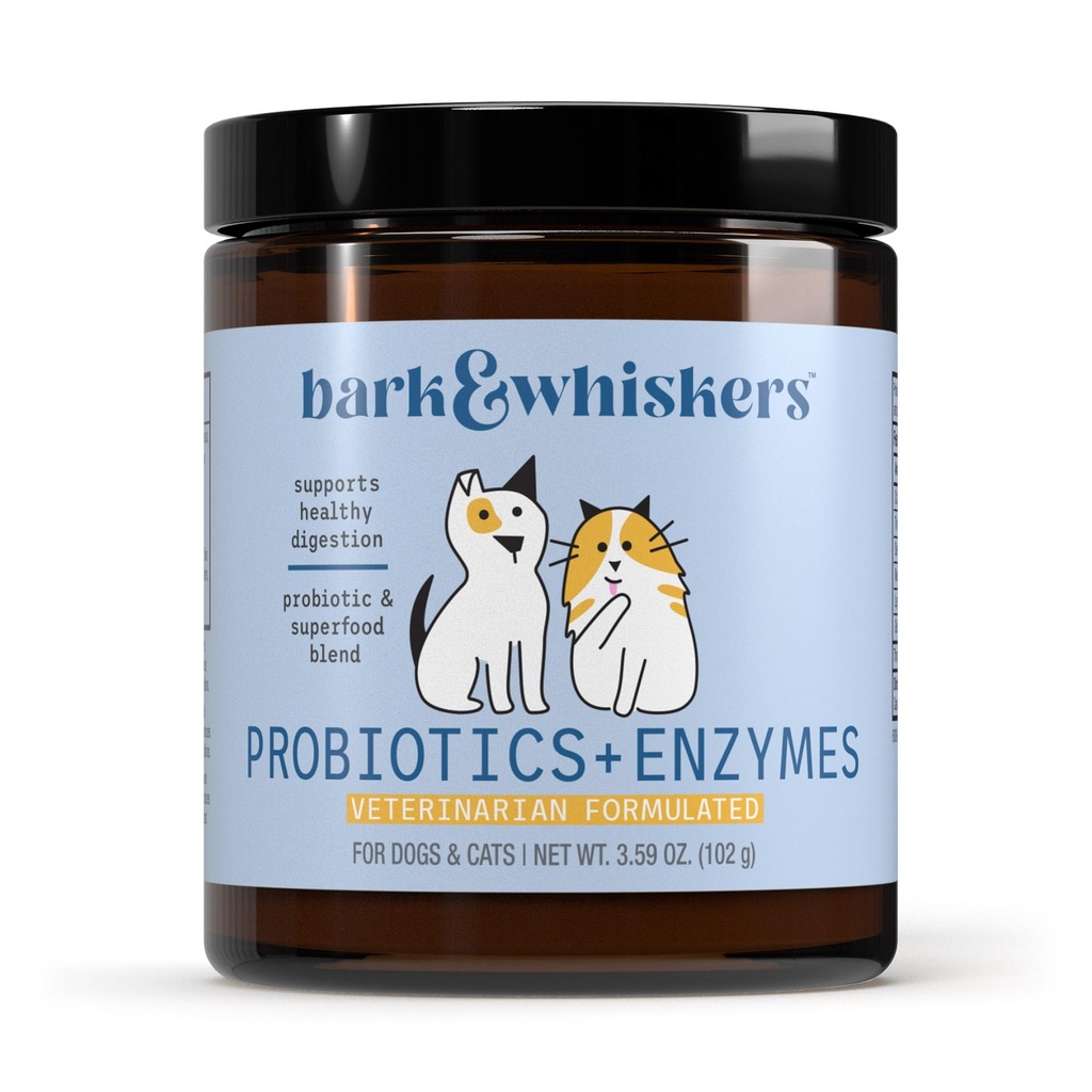 Bark " Whiskers Probióticos + Enzymes - Asistencia Digestive Health & Immune System - Suplemento Probiótico para perros gatos - 60 Scoops