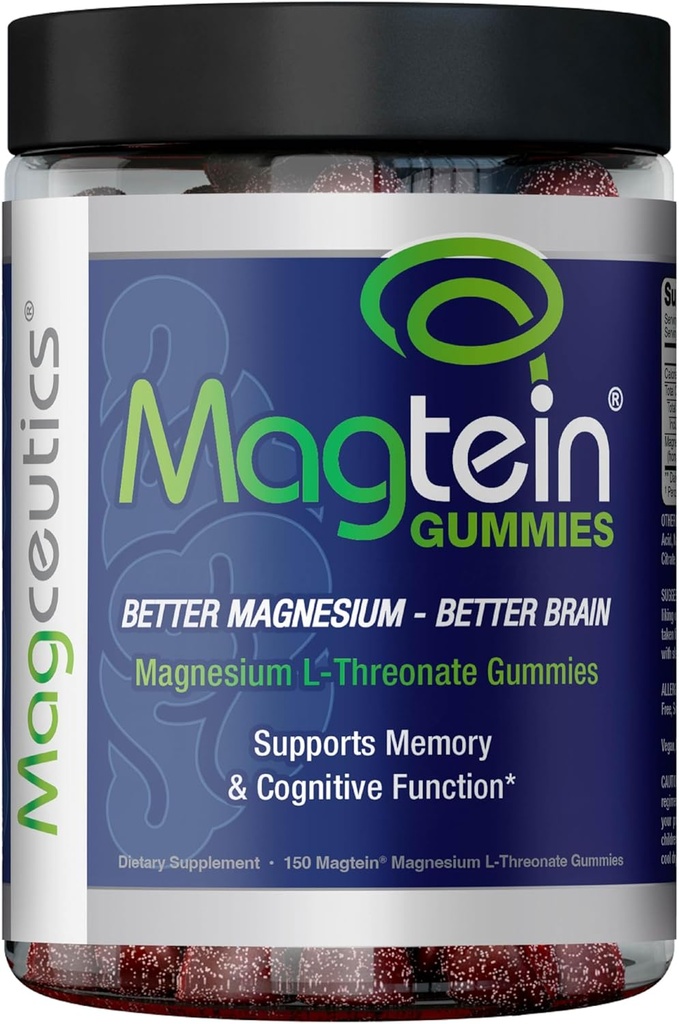 Magtein Gummies - Magnesium L-Threonate Gummy, Brain Support, Focus Supplement, Boost Memory " Cognitive Function - 150 Vegan Gummies