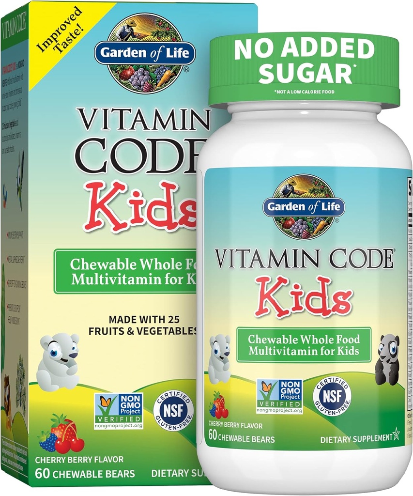Jardín de vida Suplemento multivitamínico vegetariano para niños - Código de vitaminas Chewable Alimentos integrales con probióticos, 60 Osos Chewable