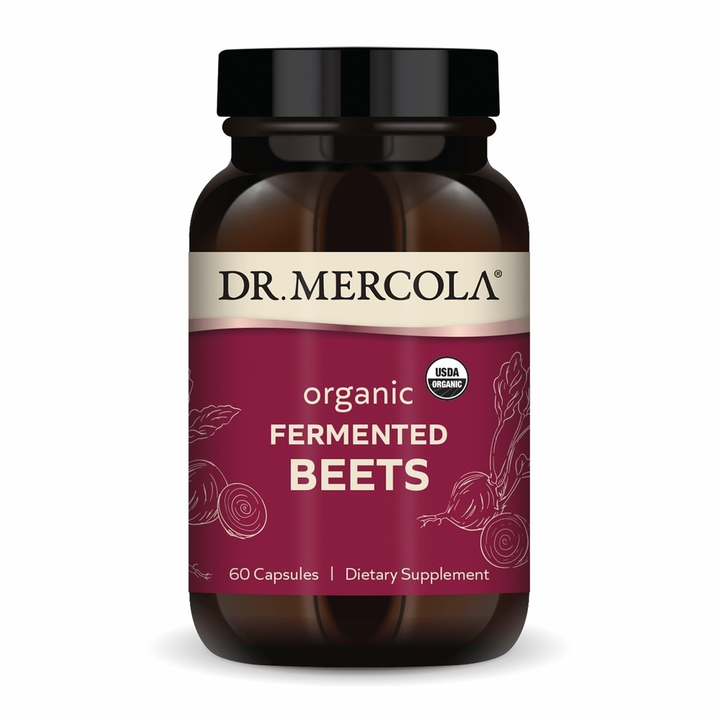 Dr. Mercola Organic Fermented Beets - Nitric Oxide Support - USDA Organic, Non-GMO, Gluten-Free - 60 cápsulas
