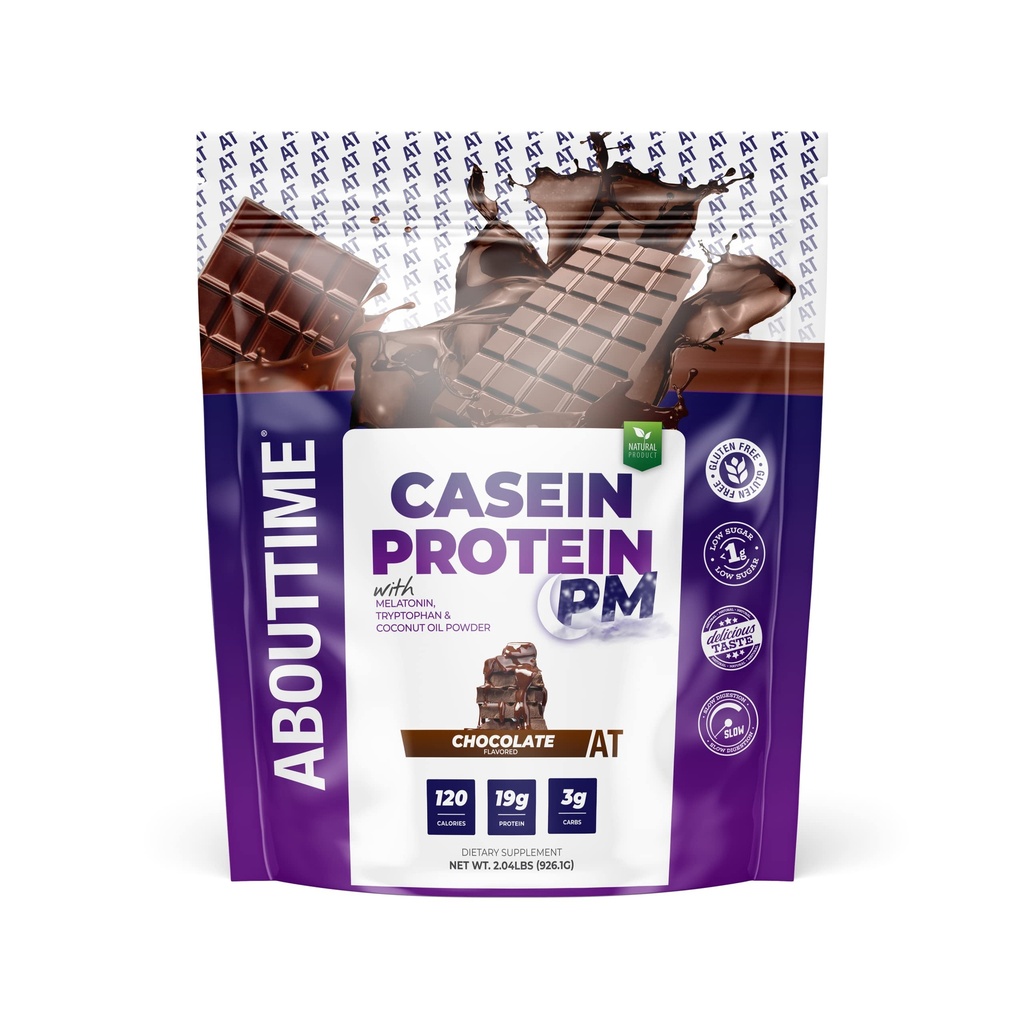 Acerca del tiempo Casein Protein Chocolate, 19g Protein, Nighttime Recovery Fórmula, No Artificial Sweeteners, No Growth Hormones