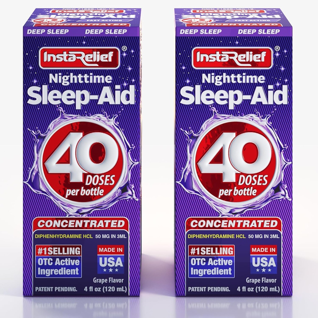 Nighttime Sleep-Aid Liquid, 50mg Diphenhydramine HCl, Twin Value Pack (80 Doses), Grape Flavor, Fall Asleep Fast &amp; Stay Asleep Longer
