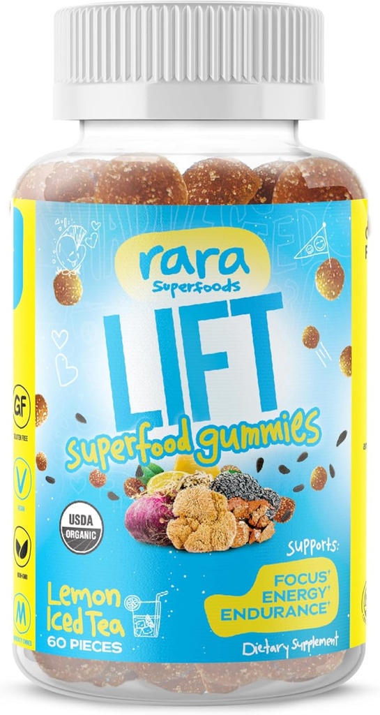 Lift Focus USDA Organic Certified Gummies – Natural Brain Support Supplement, Vegan &amp; Gluten-Free, Infundido con Yerba Mate, Lion’s Mane, Wild Purple Maca & Chaga (60 Gummies, Lift)