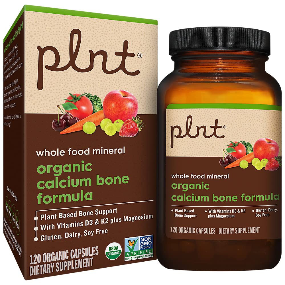 Bono de calcio orgánico Fórmula a" Bono de base vegetal Soporte con vitaminas D3, K2, &amp; Magnesio (120 cápsulas orgánicas)