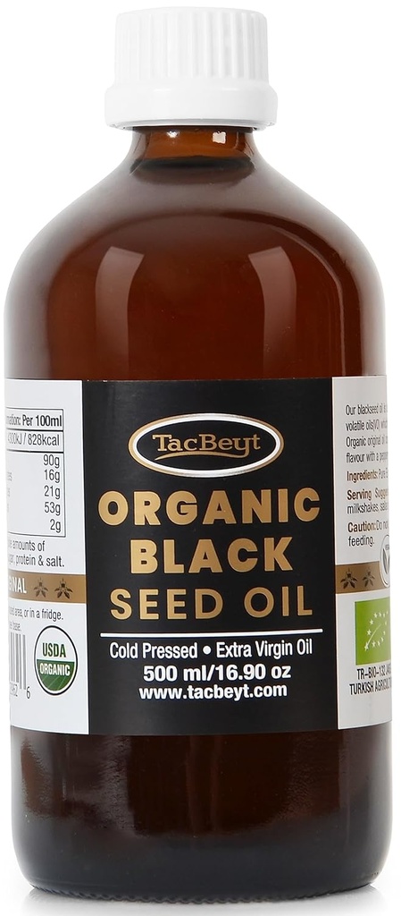 TacBeyt Black Seed Oil, Organic Cold Pressed Liquid, 2% Thymoquinone, 100% Original Turkish Black Seed Oil, USDA Certified, Gluten Free, Non GMO, Cold-Presed, (Original 16.90 Fl Oz)