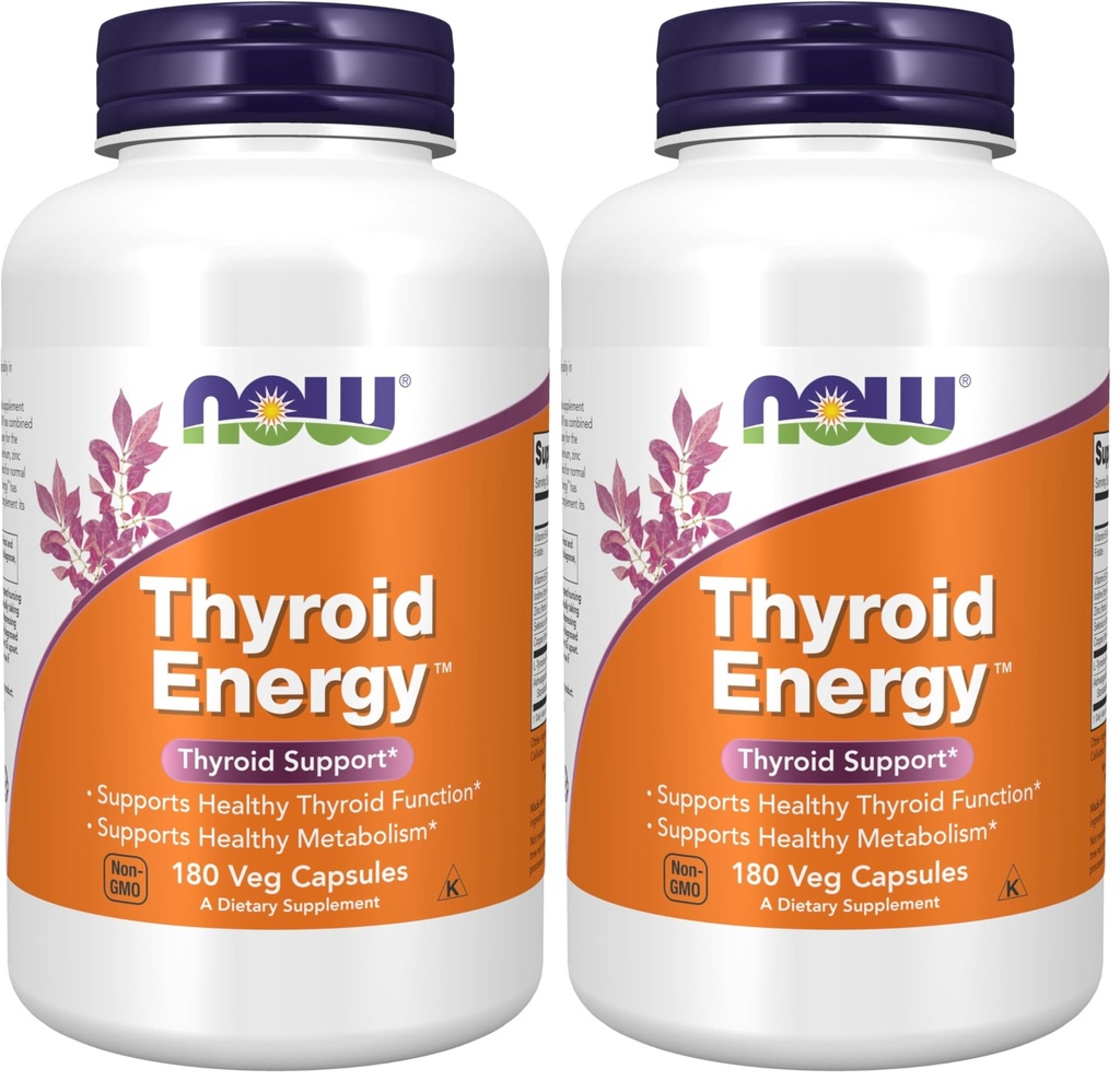 AHORA Suplementos de alimentos, energía tiroidea TM, yodo y tirosina más selenio, zinc y cobre, 180 cápsulas de verduras (Pack of 2)