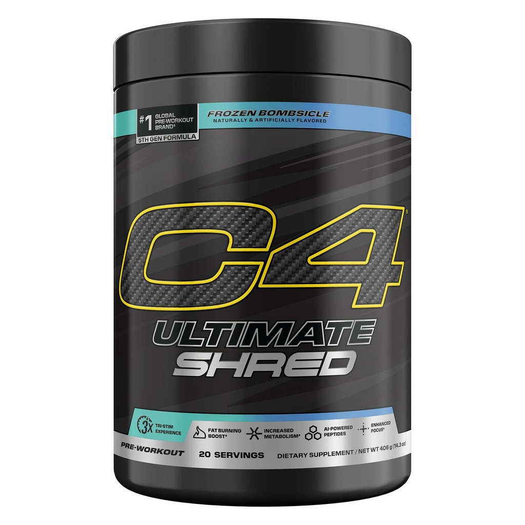 Cellucor C4 Ultimate Shred Pre Workout Powder, Metabolismo Suplemento con Cayenne Extract+300mg Caffeine+TeaCrine+Dynamine - Frozen Bombsicle, 20 Servimientos