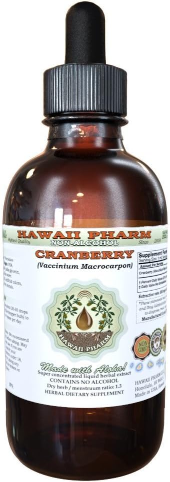 Extracto líquido libre de alcohol de arándano, arándano (Vaccinium Macrocarpon) Dried Berry Glycerite Hawaii Pharm Natural Herbal Suplemento 2 oz