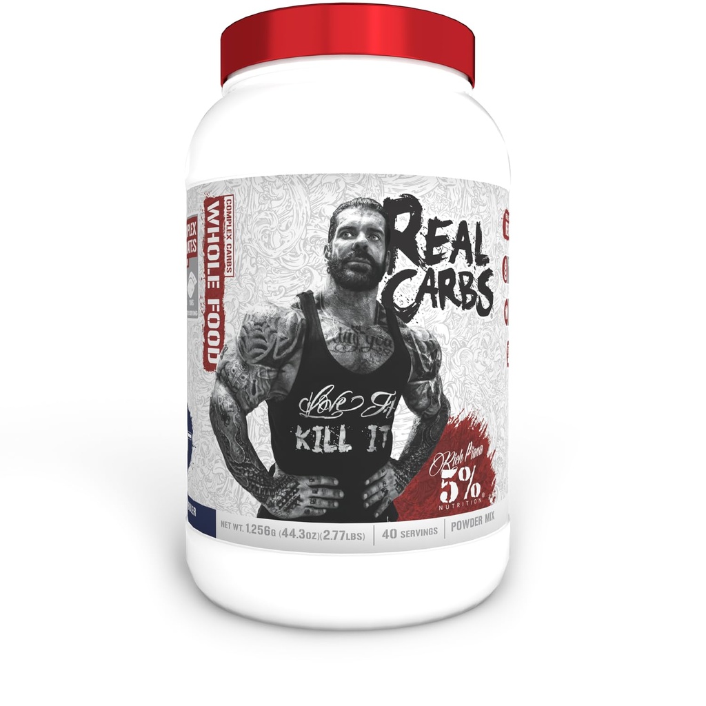 5% Nutrición Rich Piana Real Carbs with Real Food Complex Carb Powder, Long-Lasting Low Glycemic Energy for Pre-Workout/Post-Workout Recovery Meal, 2.8 lb, 40 Servings (Blueberry Cobbler)