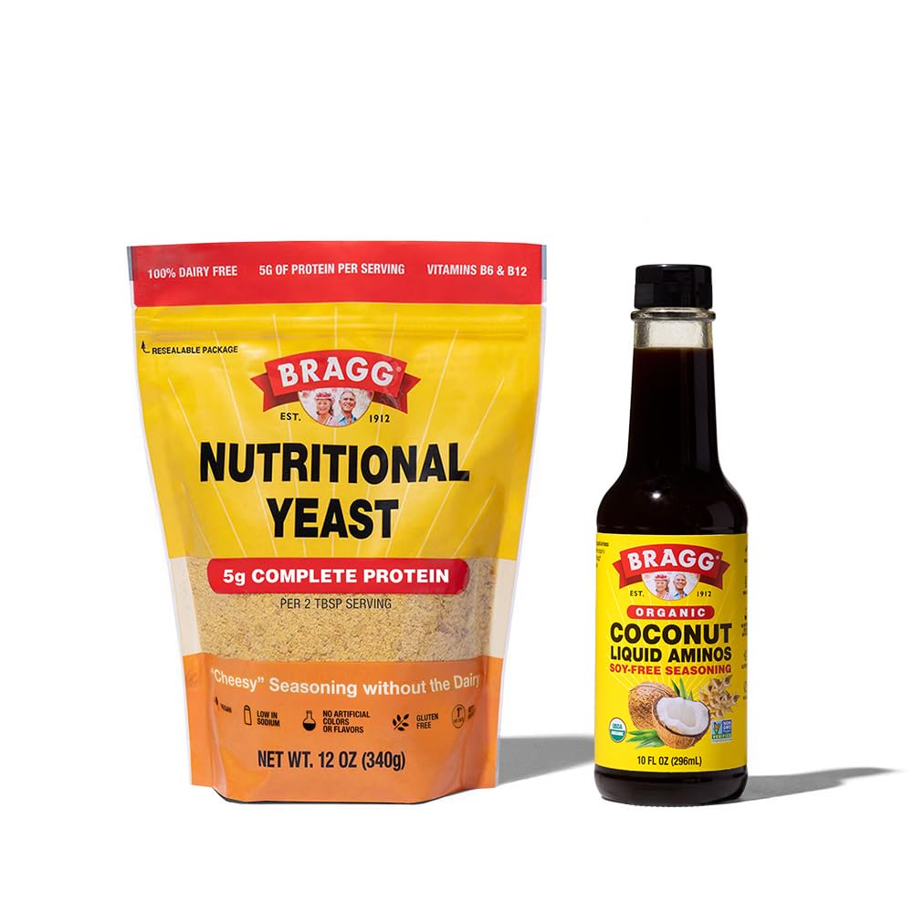 Bragg Premium 12 onzas Nutricional Yeast Seasoning Pouch - Vegan, Gluten Free Cheese Flakes and Coconut Aminos, All Purpose Seasoning, 10 Oz, Single