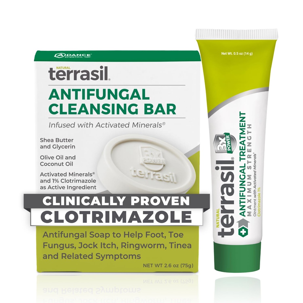 terrasil Tratamiento antifungal (2-Product Kit 14g Tube + 75g Soap bar) Crema antifungal con Clotrimazole e Ingredientes naturales, Alivio para el Ringworm, Jock Itch, Athletes Foot, Fungal Yeast Infection