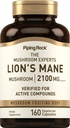 Piping Rock Lions Mane Mushroom Suplemento Silencio 2100mg Silencio 160 Capsules  Extract for Women and Hombre ← Vegetarian, Non GMO &amp; Gluten Free