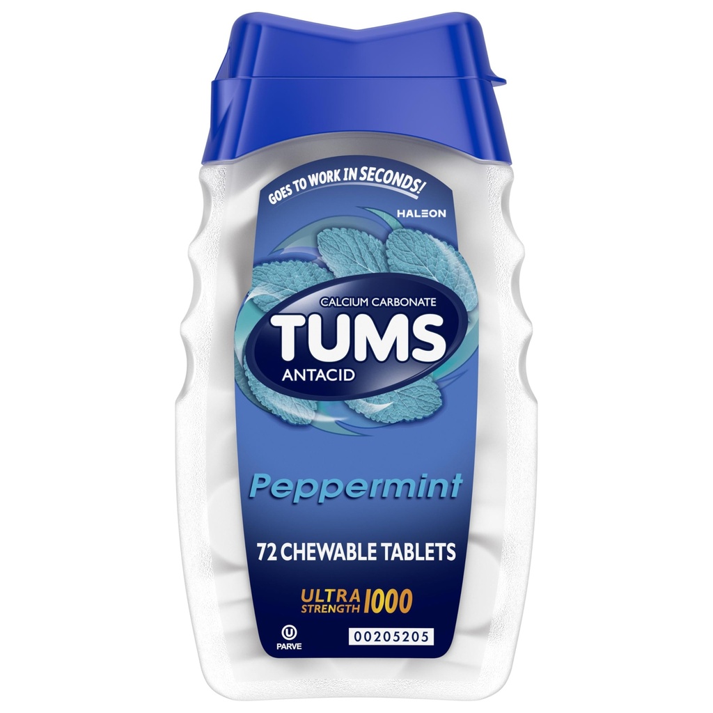 TUMS Ultra Strength Chewable Tablets for Heartburn Relief, Peppermint - 72 Count