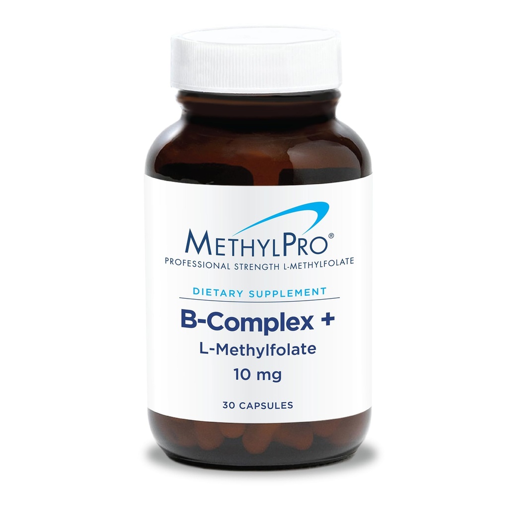 MetilPro B-Complex + L-Methylfolate 10 mg - Complejo de vitamina B metilada para mujeres y hombres, Soporte de energía celular con folato, niacina y biotina, Suplemento VIT B - 30 cápsulas veganas