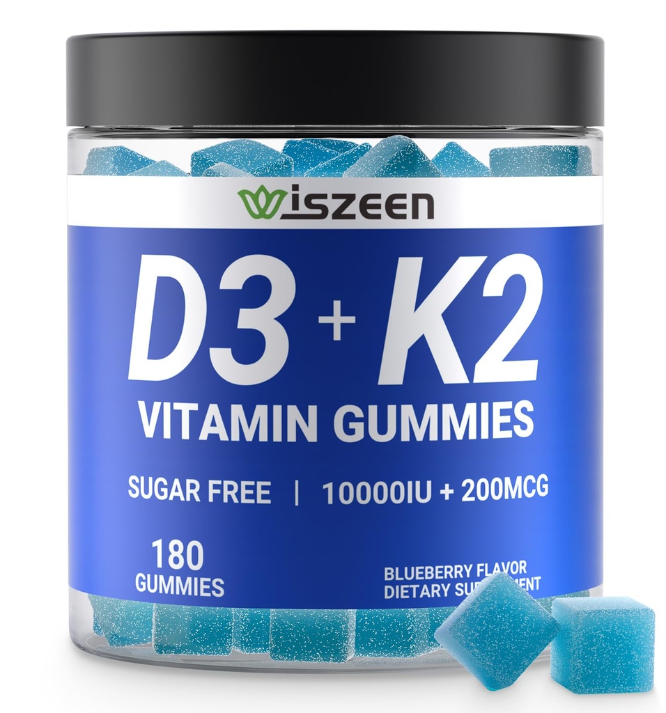 Vitamina D3 K2 Gummies, Vitamina D3 10000iu & Vitamina K2(MK7) 200mcg con calcio, Magnesio, Vitamina B12 para dientes de músculo de hueso Immune, Vegan