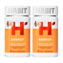 Habit Energy Supplement 2 Pack (120 Capsules) - New Look, Supports Energy, Mental Alertness and Focus, Natural Caffeine, Vitaminas B & C, Green Tea Extract, Vegan, Non-GMO
