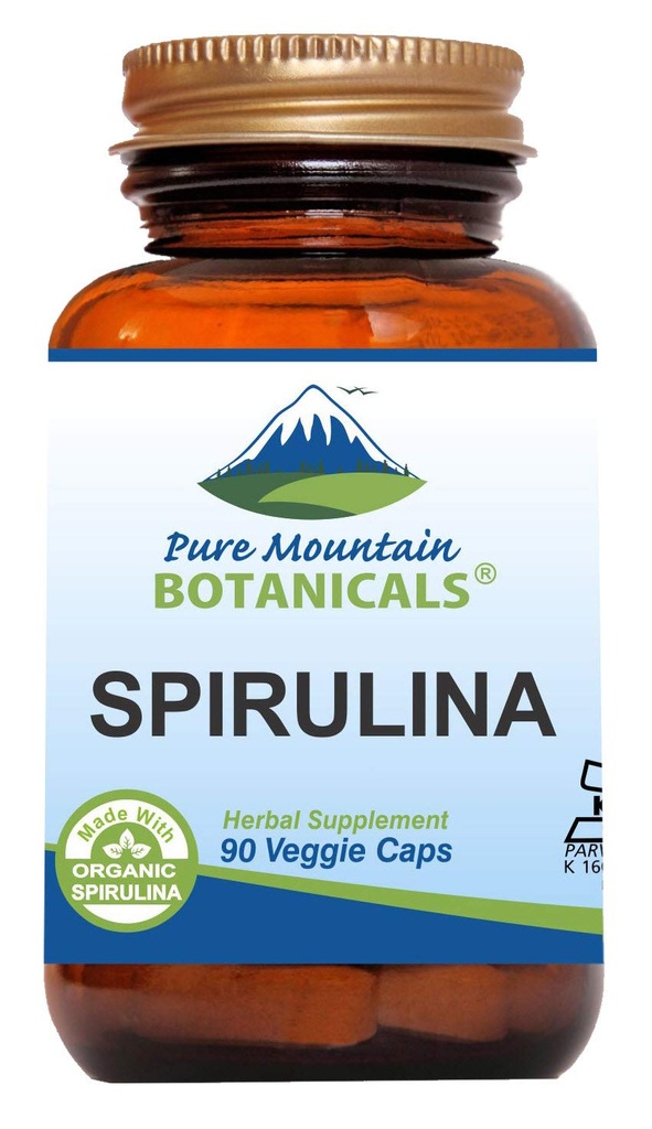 Pure Mountain Botanicals Spirulina Capsules - 90 Kosher Vegan Caps - Ahora con 450mg Organic Spirulina Powder - Suplemento de la Naturaleza