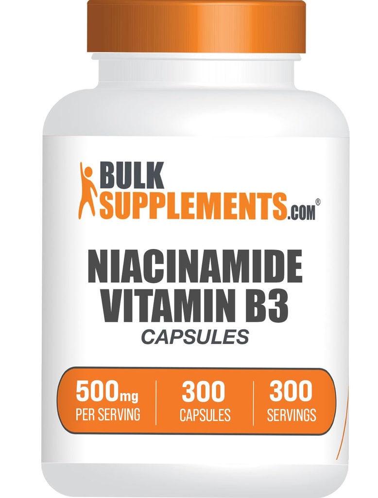 BulkSupplements.com Capsules de Niacinamide - Suplemento de Niacinamide, Suplemento de Vitamina B3, Niacinamide 500mg - Gluten Gratis, 1 cápsula por Serving, 300 cápsulas (Pack of 1)