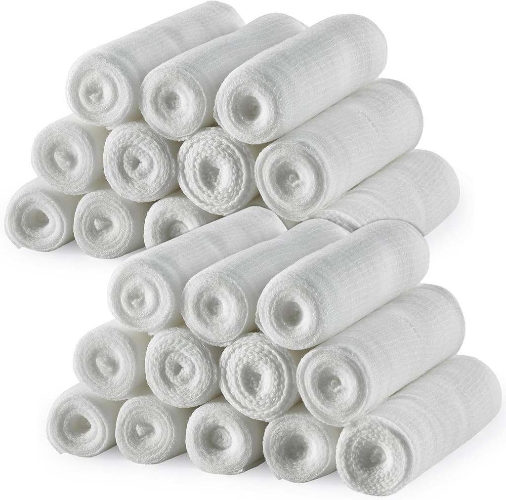 MEDca Gauze Bandage Rolls - (24 Pack) 4 in x 4.1 Yards Por Roll, Medical Grade Stretch Wrapping for Dressing All Types of Wounds and First Aid Kit (4-Inch, 24 Pcs)
