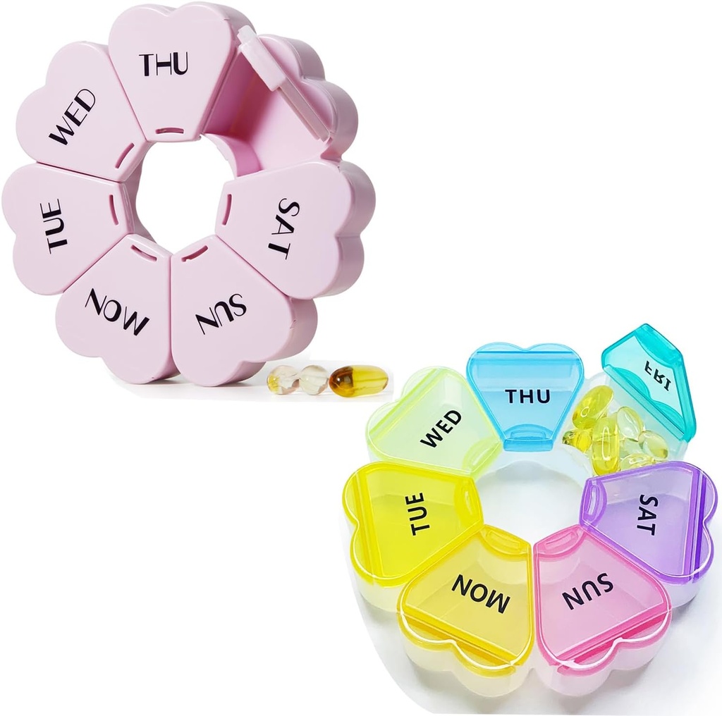 MOLN HYMY Cute Semanal Pill Box 7 Day, Heart Shaped Pill Case Organizer 1 time a Day, Purple Pink Pill Container Once Daily, Large Medicine Dispenser for Vitamin/Fish Oil/Medication/Supplements