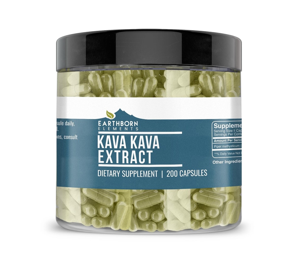 Elementos tercos Kava Kava Extract, 200 Capsules, Puro " Undiluted, No Additives