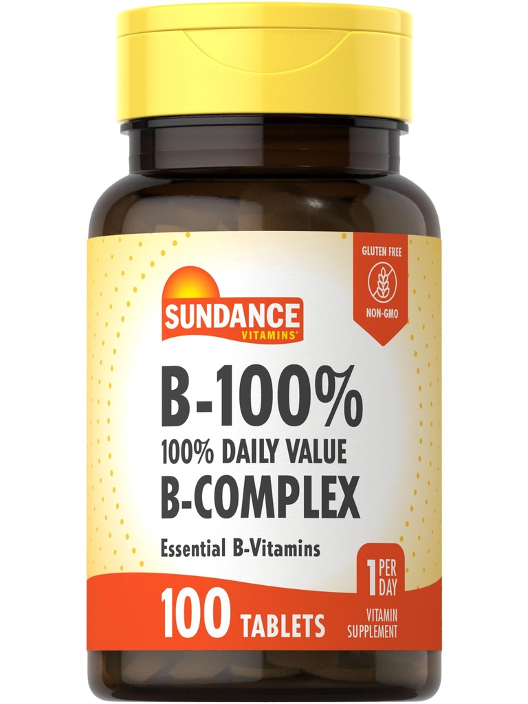 Sundance Vitamina B-Complex 100% Valor diario tención 100 Tablets ← Vegetariano, No GMO, y Gluten suplemento libre