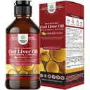 Islandia Wild Caught Cod Liver Oil Liquid - Fish Oil Drops with Omega 3, EPA, DHA, Vitamin D &amp; A - Liquid Cod Liver Supplement for Heart, Joint, Brain & Immune Support - 240 ml (8 onzas)