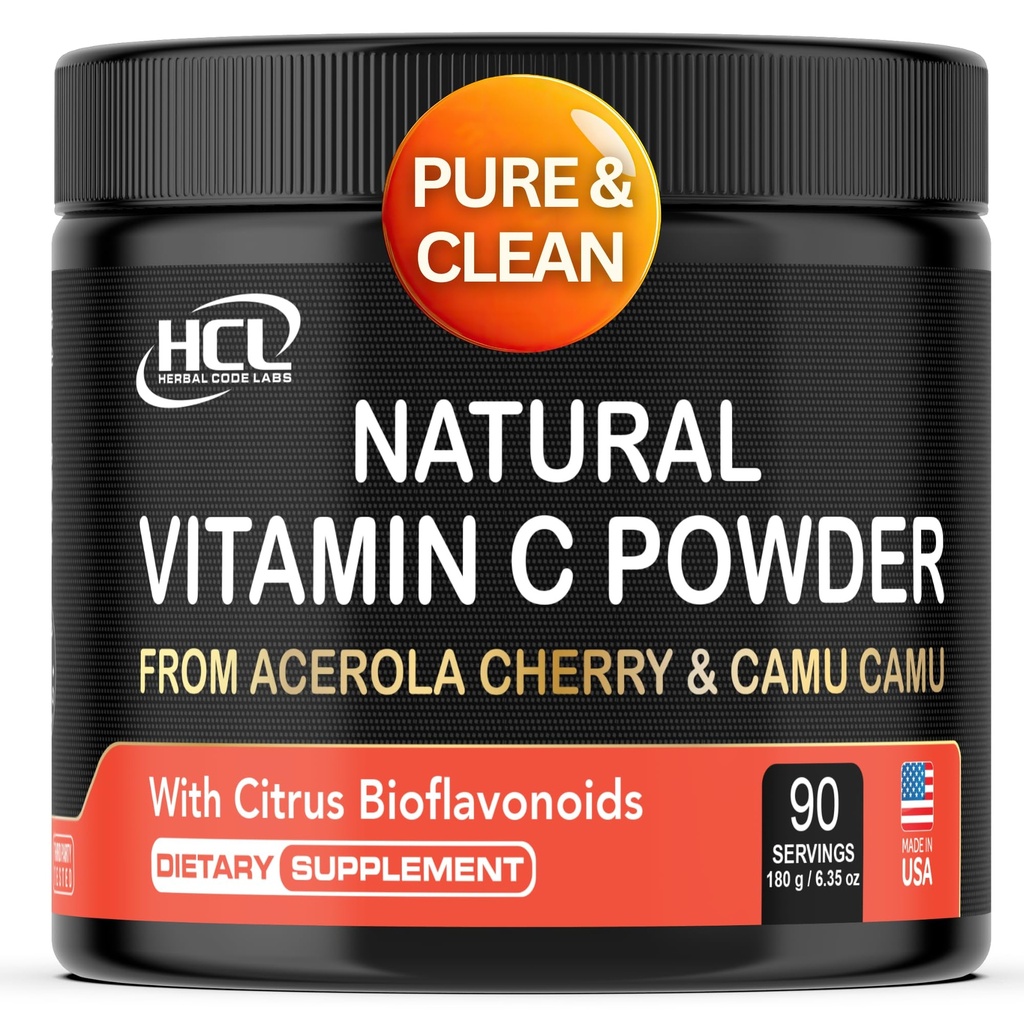 Vitamina Natural C de Acerola Cherry &amp; Camu Camu Powder - Absorción alta con Citrus Bioflavonoides - Sistema inmunológico &amp; Booster colágeno - Anti Aging Vitaminas de la piel Hecho en EE.UU. 90 porciones