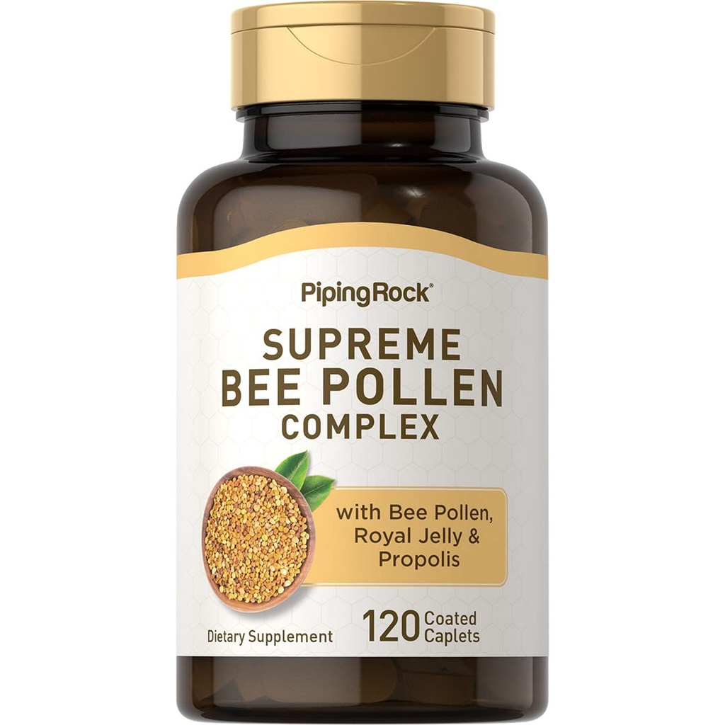 Piping Rock Bee Pollen with Royal Jelly and Propolis ← 120 Caplets ← Complex Supplement for Women and Men ← Non-GMO, Gluten Free