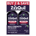 ZzzQuil Liquid, Max Strength Doin Reliever, Nighttime Sleep Aid Liquid, Acetaminophen 1000mg, Diphenhydramine 50mg HCI, Non-Habit Forming, Midnight Berry Flavored, 2 Pack, 24 FL OZ