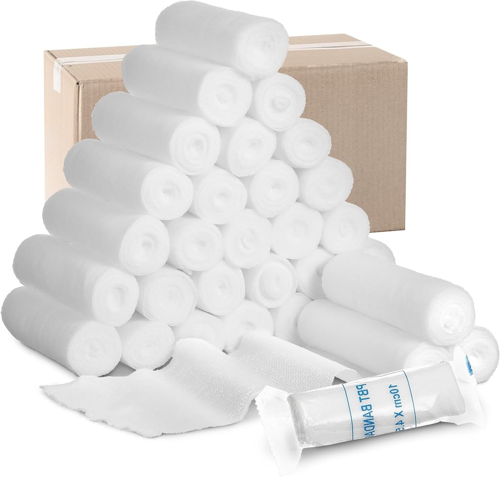 Treela 100 Rolls Gauze Bandage, 4 en x 5 Yards, Elastic Bandages Individual Packaging Sterile Non Latex First Aid Pads Medical Breathable Gauze Roll Wrap for Safety Wound Caring and Supplies