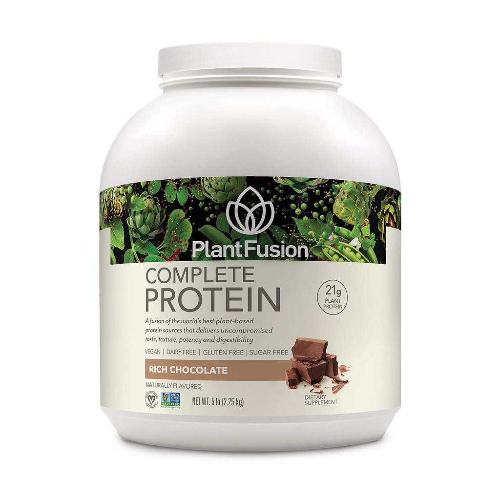 PlantFusion Complete Vegan Protein Powder - Planta Basada en Polvo Proteína con BCAAs, Enzimas Digestivos y Pea Protein - Keto, Gluten Gratis, Soy Gratis, No-Dairy, No Sugar, No-GMO - Chocolate rico 5 lb