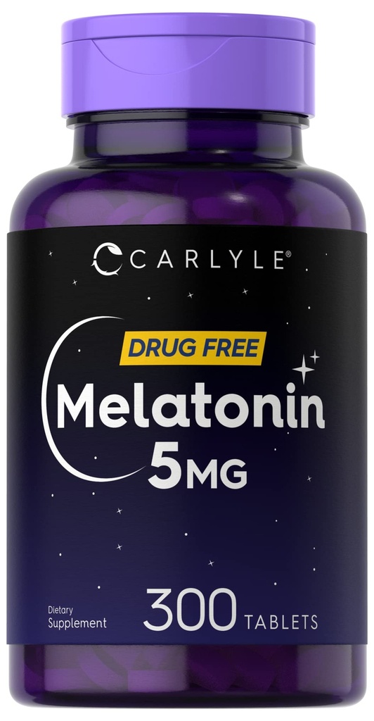 Carlyle Melatonin 5mg  300 Tablets ← Drug Free Supplement TEN Vegetarian, Non-GMO, Gluten Free