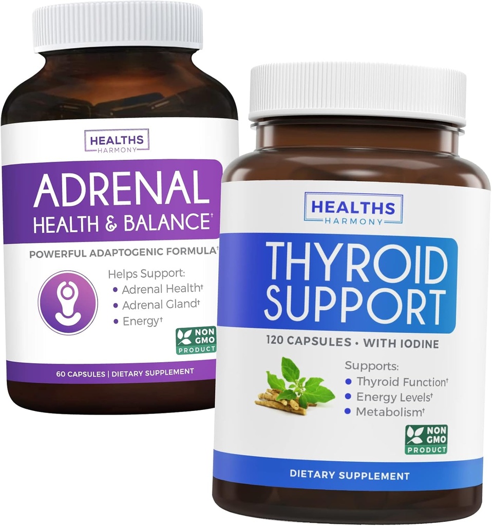 Bundle of Thyroid Support &amp; Adrenal Support - Complete Balance Bundle Thyroid Support with Iodine Improve Your Energy and Adrenal Support & Cortisol Manager (Non-GMO) Powerful Adrenal Health Support