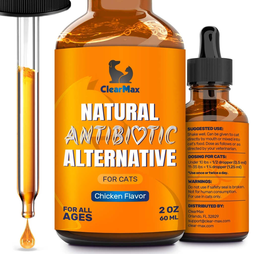 Antibiótico de gato para ayudar con tos y alergias – antibióticos para gatos a ayudar con UTIs y Momentos Digestivos – apoyo de las articulaciones de HIPS – sabor de pollo atractivo – 2 botella de Oz