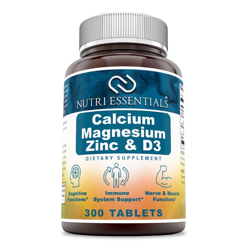 Calcio Magnesio Zinc + Vitamina D3 Tablas- Promueve Huesos Fuertes & Dientes, Soporte Nerve & Función Musculo* (300 Conde)