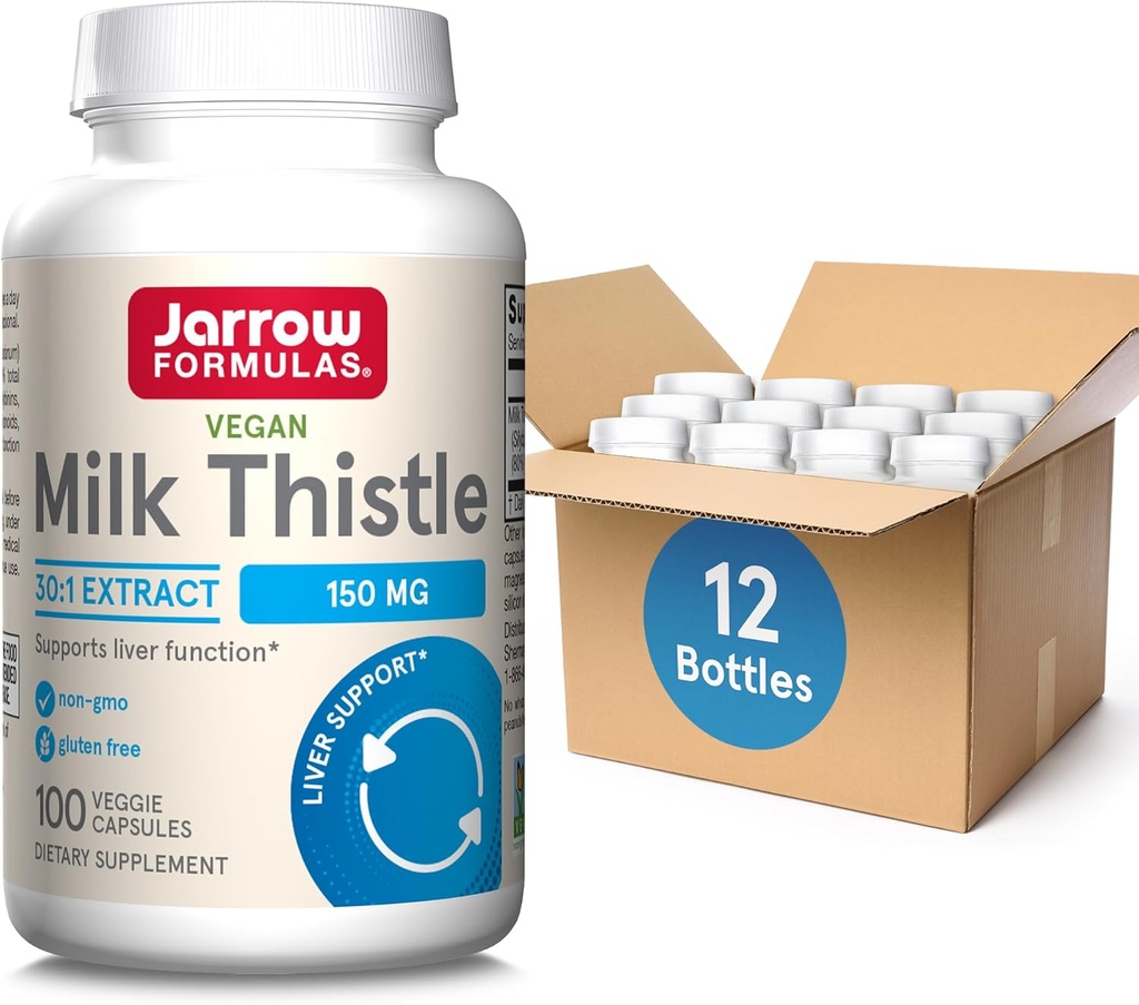 Jarrow Formulas Milk Thistle 150 mg - Antioxidant Supporting Immune Response, Liver Function & Glutathione - Hasta 100 Servings (Veggie Capsules), Pack of 12