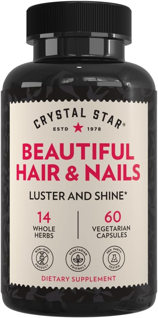 Cristal Star Hermoso pelo &amp; Nail Suplemento (60 capsules) – Herbal Suplemento Apoya Cabello más fuerte delgado &amp; uñas – Horsetail, Nettle & Alfalfa – Non-GMO