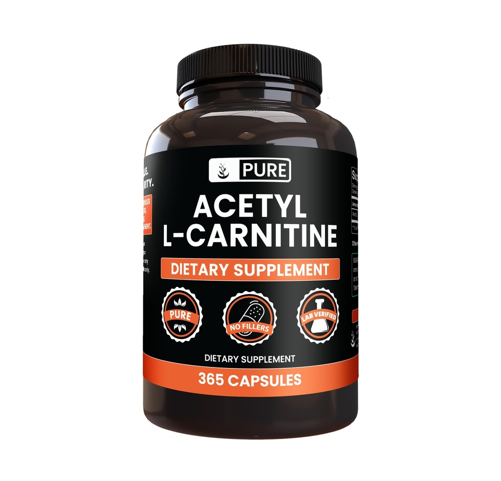 Ingredientes originales puros Acetyl L-Carnitine (365 capsules) No Magnesium Or Rice Fillers, Siempre Puro, Lab Verified