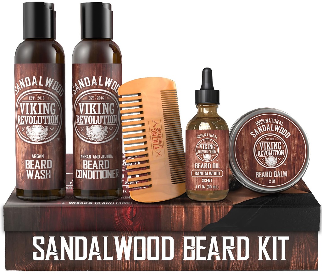 Vikingo Revolución Último Acondicionador para la Acogida de la barba de los hombres - Suave, Suave y Soothes Itch- Contiene Lavado, Acondicionador, Aceite, Balm y Scenso de Sandalwood