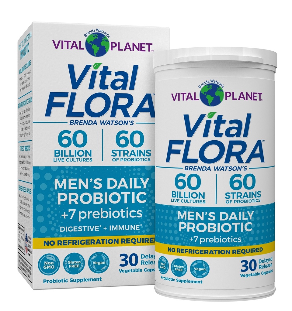 Planeta Vital - Probióticos de Flora Vital para Hombres, 60 Billones CFU, 60 Strains Diversos, 7 Prebióticos Orgánicos, Estante Diario de Hombre Probiótico Estable para Apoyo Inmunitario, Alivio de Gas, Salud Digestiva 30 cápsulas