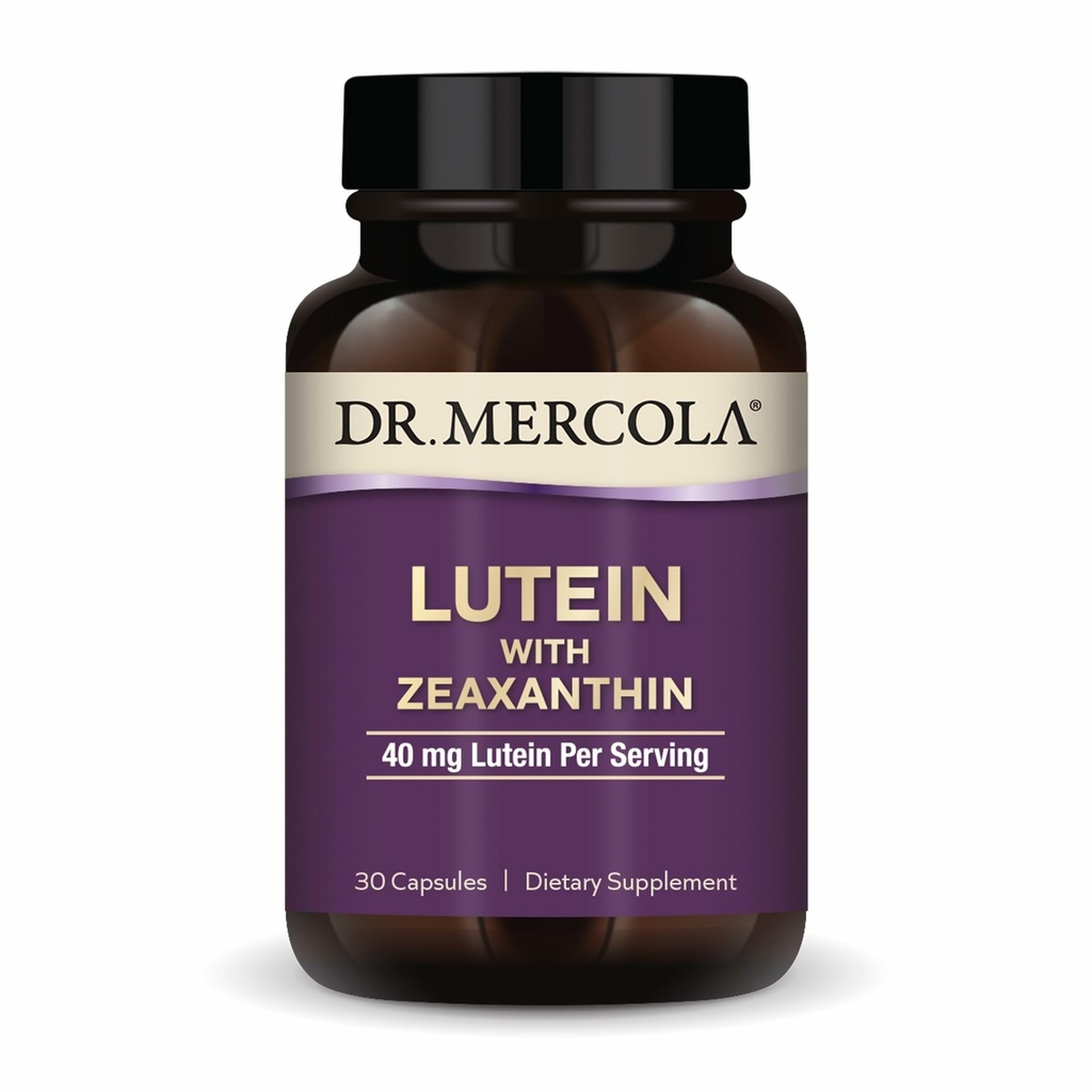 Dr. Mercola Lutein con Zeaxanthin, 30 Serviciones (30 cápsulas), 40 mg Lutein Por Serving, Suplemento dietético, soporta Visión Salud y Función Cognitiva, No GMO