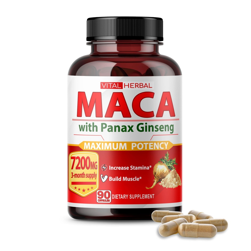 Complejo de raíces herbal Maca con Ashwagandha, Tongkat Ali, Tribulus, Horny Goat Weed & Panax Ginseng – Apoyo herbal para la energía y el rendimiento – suministro de 90 días