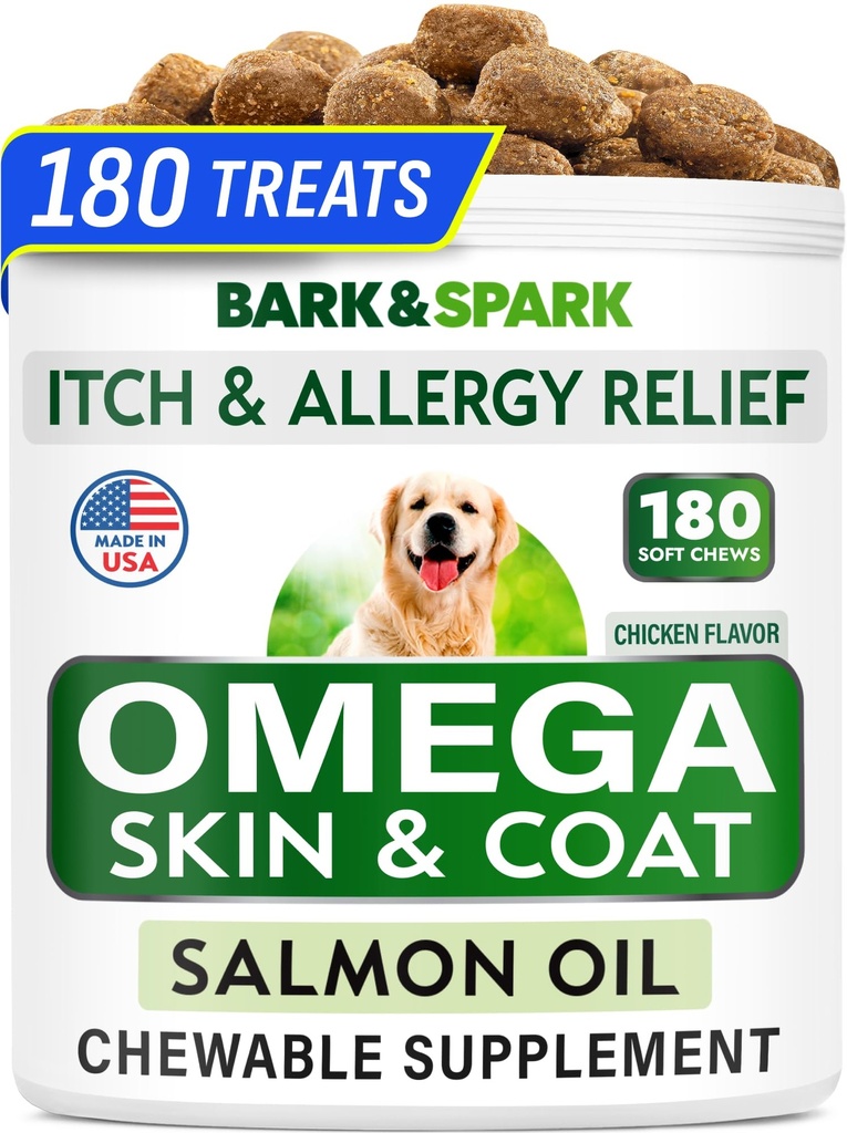 BARK limitadaSPARK Omega 3 for Dogs - 180 Fish Oil Treats for Dog Shedding, Skin Allergy Chews, Itch Relief, Hot Spots Treatment - Joint Health - Skin and Coat Supplement - EPA & DHA Fatty Acids - Salmon Oil