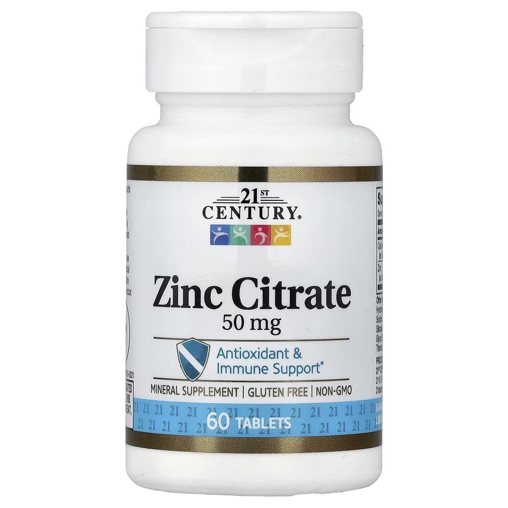 21st Century HealthCare Zinc Citrate Tablets 50mg, 360 Cuenta, Blanco