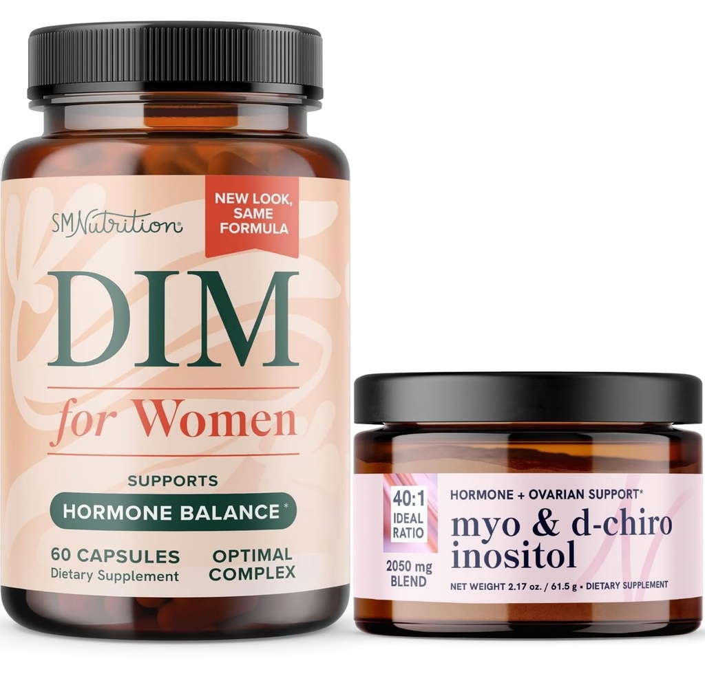 Complejo Myo-Inositol Powder y suplemento de DIM de Mujeres  sometida Equilibrio de Hormonas Bundle con Ideal 40:1 Ratio Myo-Inositol &amp; D-Chiro Inositol Powder (30 Servings) y Suplemento DIM para Mujeres (60 Servings)