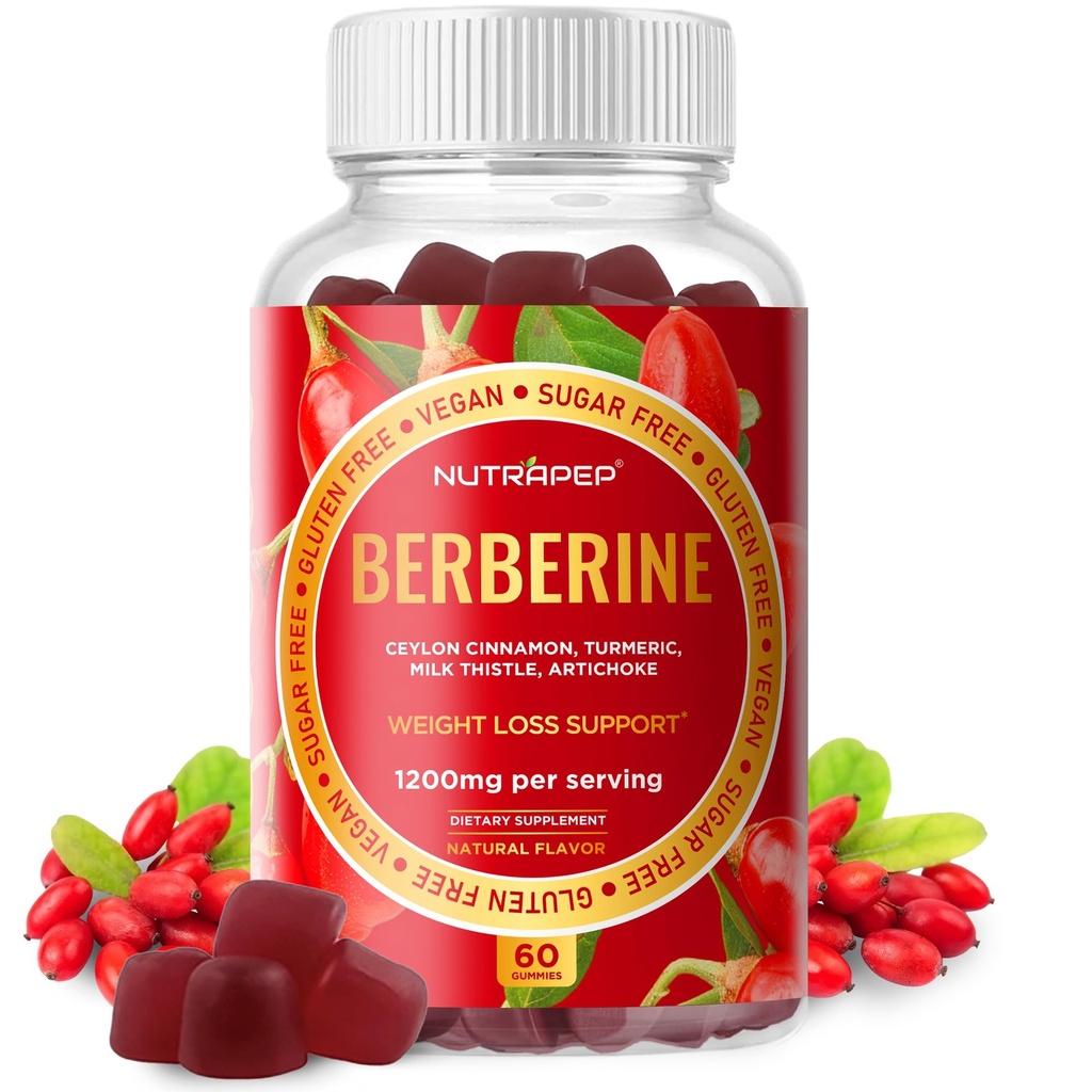 Premium Berberine HCl GLP-1 Weight Loss Gummies (1200mg) con Ceylon Cinnamon Turmeric Milk Thistle Artichoke - Sugar Free Gluten Free High Potency GLP1 Support Suplemento