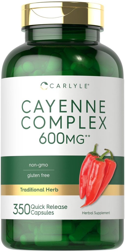 Carlyle Cayenne Pepper Capsules 600mg  350 Pills ← Non-GMO, Gluten Free Supplement